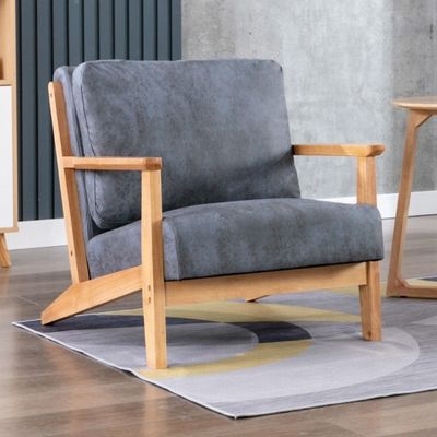 Nordic Morden Solid Wood Vintage Single Sofa Houten Leisure Arm Chair Polstered Sofa Recliner Chair