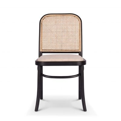 Classic Solid Wood Frame Eetstoel in Zwart Rattan voor Living Restaurant Hotel Moderne Design Stijl