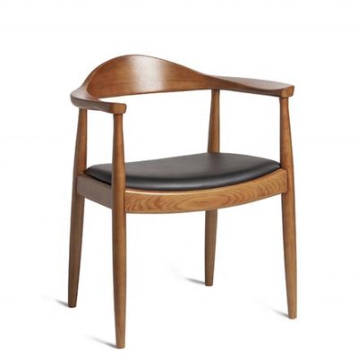 Moderne eetstoel met armsteun Houten stoel met PU-leer en eetkamermeubilair