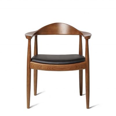 Moderne eetstoel met armsteun Houten stoel met PU-leer en eetkamermeubilair