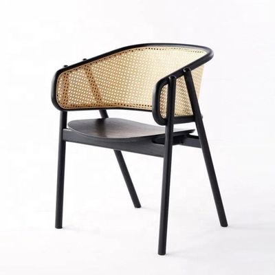 Scholen Noordse houten riet Wicker Rattan Back Eetstoel Woonkamer Zwarte Rattan Eetkamer Relax rietstoel