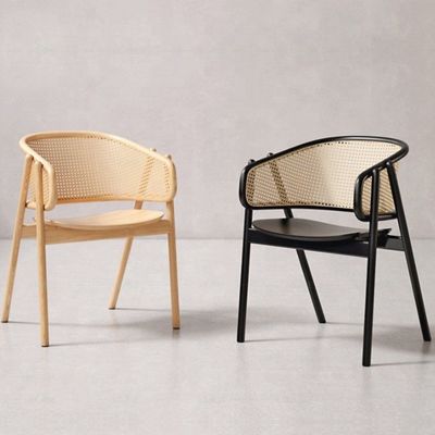 Scholen Noordse houten riet Wicker Rattan Back Eetstoel Woonkamer Zwarte Rattan Eetkamer Relax rietstoel