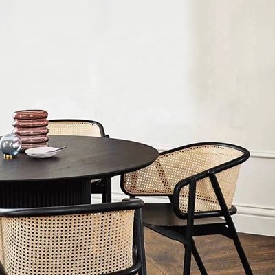 Scholen Noordse houten riet Wicker Rattan Back Eetstoel Woonkamer Zwarte Rattan Eetkamer Relax rietstoel