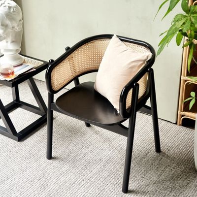 Scholen Noordse houten riet Wicker Rattan Back Eetstoel Woonkamer Zwarte Rattan Eetkamer Relax rietstoel