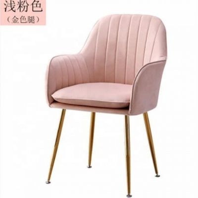 Goud metaal been en armsteun flanelen eetstoel Elegante fluweel fauteuil voor koffie winkel of eetkamer meubels
