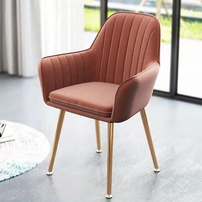 Goud metaal been en armsteun flanelen eetstoel Elegante fluweel fauteuil voor koffie winkel of eetkamer meubels