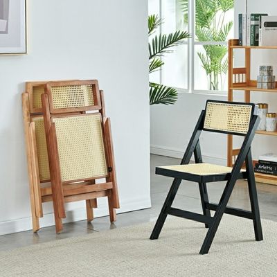 Volledig hout en rotan opvouwbare eetstoel voor natuurlijke uitstraling Moderne meubels