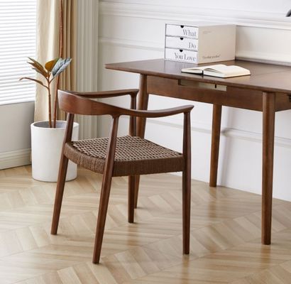 Woven Cord Seat Nordic Armchair voor woonkamer vergaderruimte W59*D47*H73CM Verlakte afwerking Moderne hout