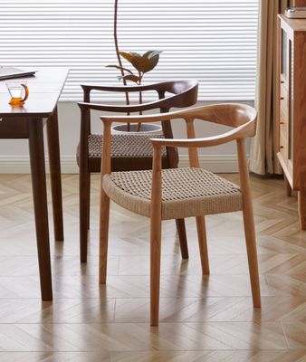 Woven Cord Seat Nordic Armchair voor woonkamer vergaderruimte W59*D47*H73CM Verlakte afwerking Moderne hout