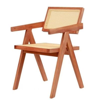 Moderne design Eetkamermeubilair Luxe Rattan Massivhouten Restaurantstoel Met Armsteun