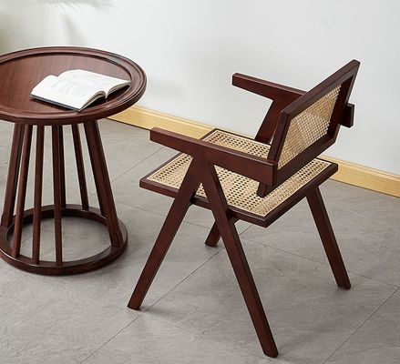 Moderne design Eetkamermeubilair Luxe Rattan Massivhouten Restaurantstoel Met Armsteun