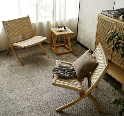 Effortloze elegantie gelakt afwerking Nordic klassieke geweven koord massief hout opvouwbare loungestoel voor woonkamer