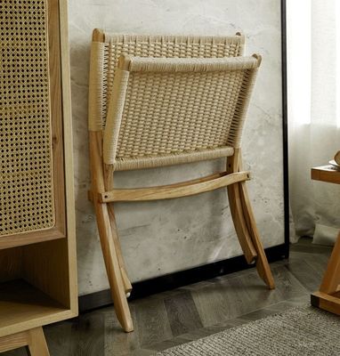 Effortloze elegantie gelakt afwerking Nordic klassieke geweven koord massief hout opvouwbare loungestoel voor woonkamer