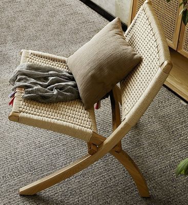 Effortloze elegantie gelakt afwerking Nordic klassieke geweven koord massief hout opvouwbare loungestoel voor woonkamer