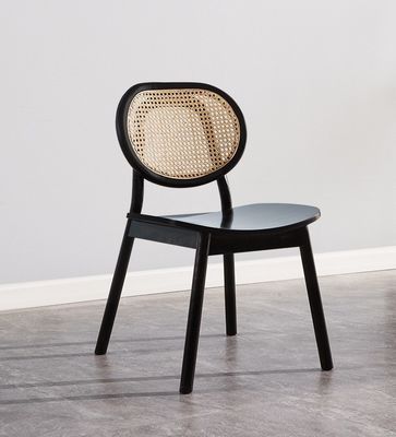 Vintage Luxe Hotel Rattan Meubelen van massief hout Eetstoel voor restaurant in zwart
