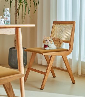 Huismeubelen Laqueerde Afwerking Massivhouten Eetstoel Met Kussen En Natuurlijke Rattan Rugleuning Voor Moderne Design Meubels