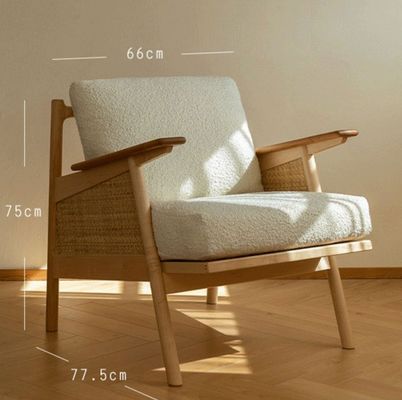 Home Meubelen Algemeen Nordic Lounge Houten bank stoel met Down Feather Cushion Natuurlijk geweven rattan massief houten stoel