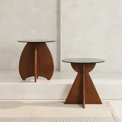Massief hout ronde zijkant glas boventafel koffietafel voor woonkamerontwerp Algemeen huishoudelijk meubilair gelakt afwerking