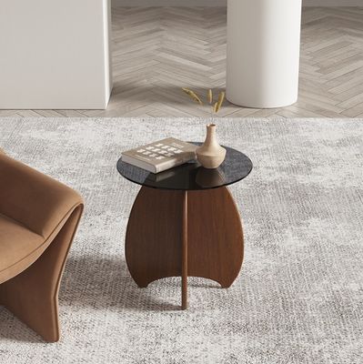 Massief hout ronde zijkant glas boventafel koffietafel voor woonkamerontwerp Algemeen huishoudelijk meubilair gelakt afwerking
