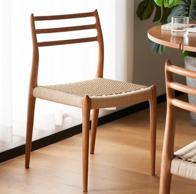 Moderne design Eetstoel van massief hout met geweven papieren touw en nitrolacquer Afwerking binnen uw budget