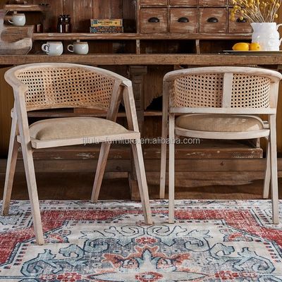 Hotel Nordic Solid Wood Wicker Rattan Back Eetstoel Woonkamer Rattan fauteuil