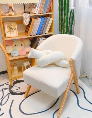 Hout lamswol eetstoelen in moderne Noordse stijl W60*D68*H77CM Perfect voor woonkamer Nagelsalon en eetkamer