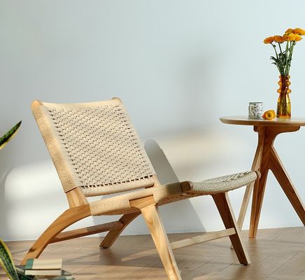 Solid hout geweven koord enkelvoudige bank stoel mix van stijl en functie voor woonkamermeubilair
