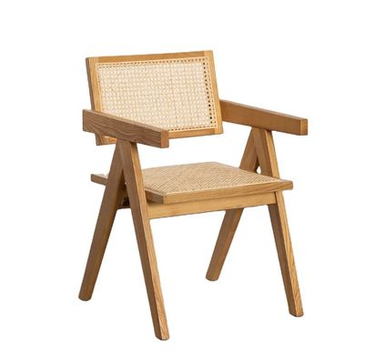 Aanpassen van natuurlijke robuuste rattan dekking materiaal moderne massief hout eetstoel voor restaurant hotel