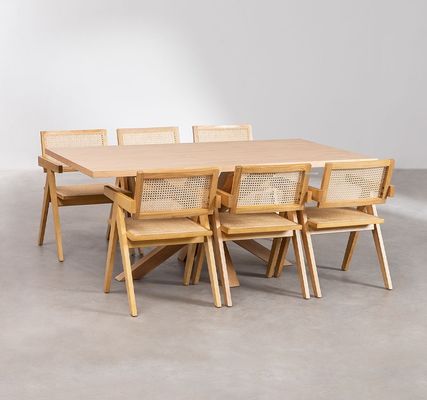 Aanpassen van natuurlijke robuuste rattan dekking materiaal moderne massief hout eetstoel voor restaurant hotel