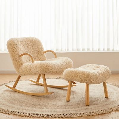 Nordic Special Modern Design Solid Wood Ash Frame Materiaal Lamswol Stoffering Leisure Living Room Stoel voor slaapkamer