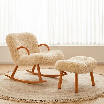 Nordic Special Modern Design Solid Wood Ash Frame Materiaal Lamswol Stoffering Leisure Living Room Stoel voor slaapkamer