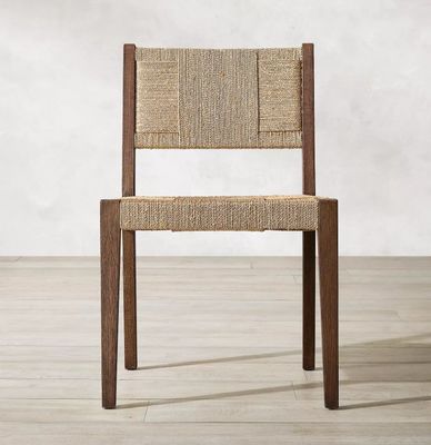 Natuurlijke afwerking Nitrolacquer Solid Wood Woven Cord Oak Eetstoel voor Modern Japanse Design Restaurant of Armsteun