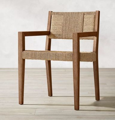 Natuurlijke afwerking Nitrolacquer Solid Wood Woven Cord Oak Eetstoel voor Modern Japanse Design Restaurant of Armsteun