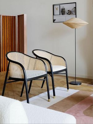 Chique fauteuil Simpel PU leer/stof En Rattan Eetkamer Woonkamer Meubelen Restaurant Hoofdstuk Japanse stijl Moderne houten stoel