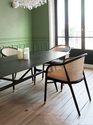 Chique fauteuil Simpel PU leer/stof En Rattan Eetkamer Woonkamer Meubelen Restaurant Hoofdstuk Japanse stijl Moderne houten stoel