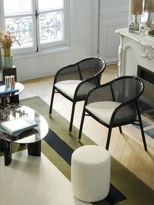 Chique fauteuil Simpel PU leer/stof En Rattan Eetkamer Woonkamer Meubelen Restaurant Hoofdstuk Japanse stijl Moderne houten stoel