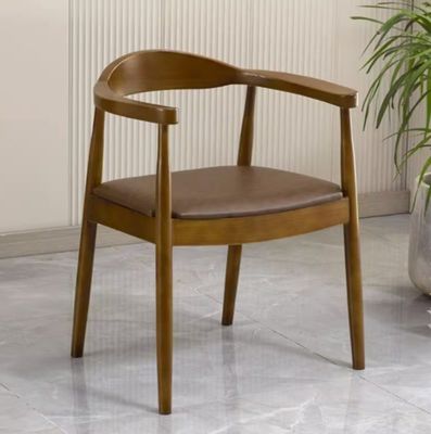 Gepersonaliseerde kleur Moderne Noordelijke massieve houten eetstoel Ashwood Frame Lederset Houten stoel Woonkamermeubilair