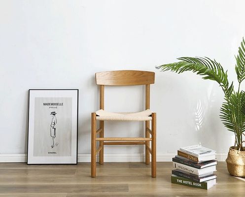 Eetstoel Best Customized Modern Style Eiken Solid Wood Woven Cord Hotel Armrest Restaurant Stoelen