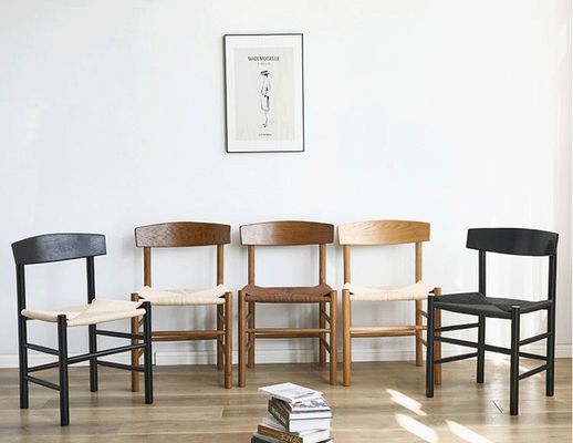 Eetstoel Best Customized Modern Style Eiken Solid Wood Woven Cord Hotel Armrest Restaurant Stoelen