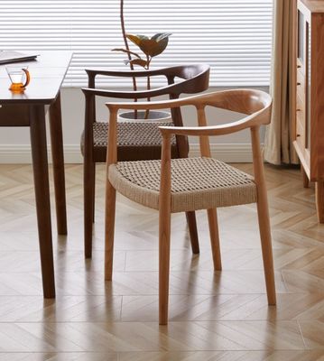 Home Meubelen Moderne Noord-Europese stijl Geweven touw Eetstoelen met rubberen houten frame