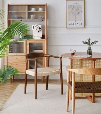 Home Meubelen Moderne Noord-Europese stijl Geweven touw Eetstoelen met rubberen houten frame