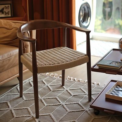 Home Meubelen Moderne Noord-Europese stijl Geweven touw Eetstoelen met rubberen houten frame