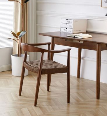 Home Meubelen Moderne Noord-Europese stijl Geweven touw Eetstoelen met rubberen houten frame