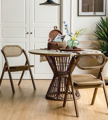 Algemeen Huishoudelijk meubilair Stevig Franse moderne stoel opvouwbare stoel Rattan Back Solid Wood Eetstoel Opvouwbare stoel
