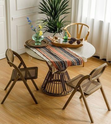 Algemeen Huishoudelijk meubilair Stevig Franse moderne stoel opvouwbare stoel Rattan Back Solid Wood Eetstoel Opvouwbare stoel