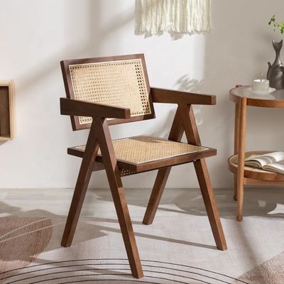 OEM-service geaccepteerd Eetkamermeubelontwerper Nordic Solid Wood Rattan Chair met rugleuning