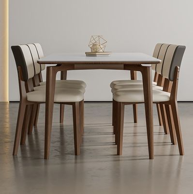 Moderne Nordic Design Eettafel van massief hout met zwarte/witte PU lederen stoelen en Nordic stijl