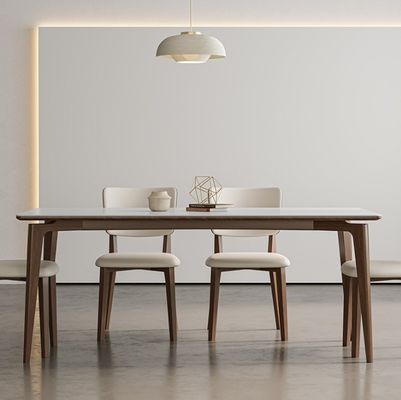 Moderne Nordic Design Eettafel van massief hout met zwarte/witte PU lederen stoelen en Nordic stijl