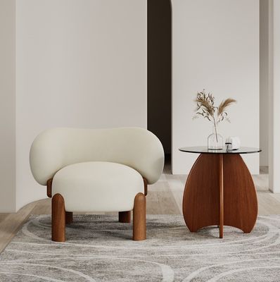Populaire woonkamermeubilair Moderne massief houten lamswol/fluweel eenpersoonsbankstoel met walnootbenen en licht luxe design