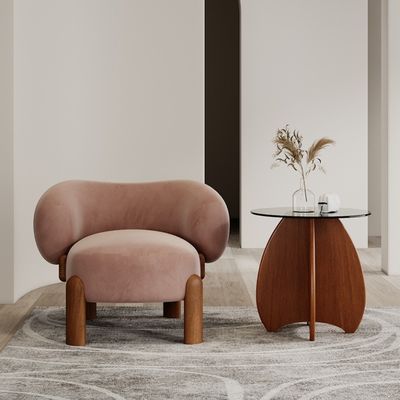 Populaire woonkamermeubilair Moderne massief houten lamswol/fluweel eenpersoonsbankstoel met walnootbenen en licht luxe design